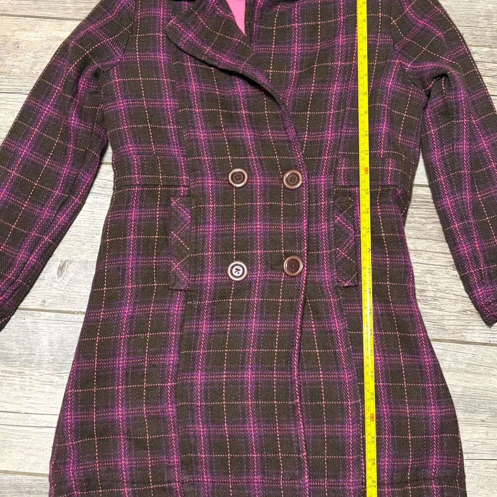 Unik Women’s Pink Brown Plaid Peacoat Jacket Size XL Double Breasted Lined Coat - Picture 6 of 6
